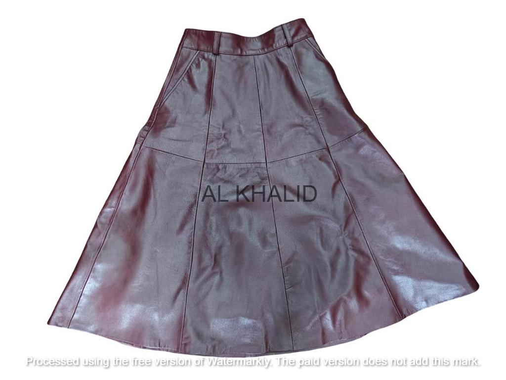 Women's Burgundy Skirt Long Genuine Lambskin Leather Stylish Flare Belted