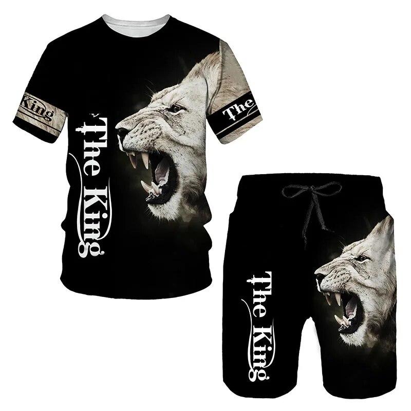 Tier Löwe 3D-bedruckte T-Shirts und Shorts Sets für Herren Trainingsanzüge Mode Übergroße Kurzarm-T-Shirt-Hosen-Sets Herrenanzüge Kleidung