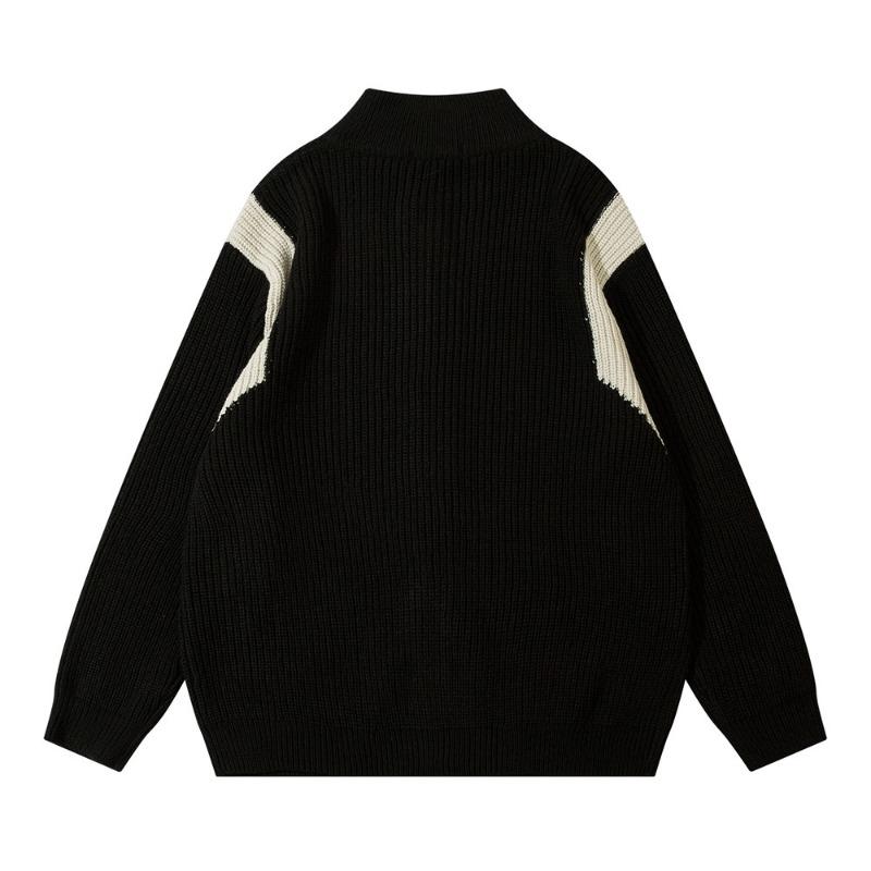Autumn Men's Stand Collar Long Sleeve Color Block Zipper Loose Cardigan Sweater