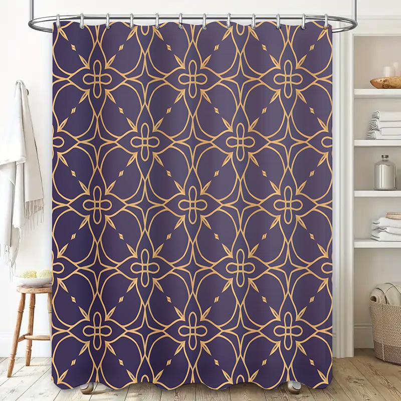 Luxury Gold Purple Shower Curtain Floral Pattern Decorative Bath Mat Set for Bathroom Accessories Extra Long Size Home Decor Ite