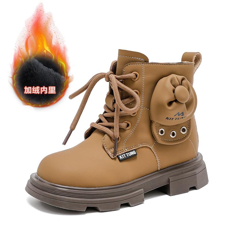 New children's leather boots,  velvet girls' boots