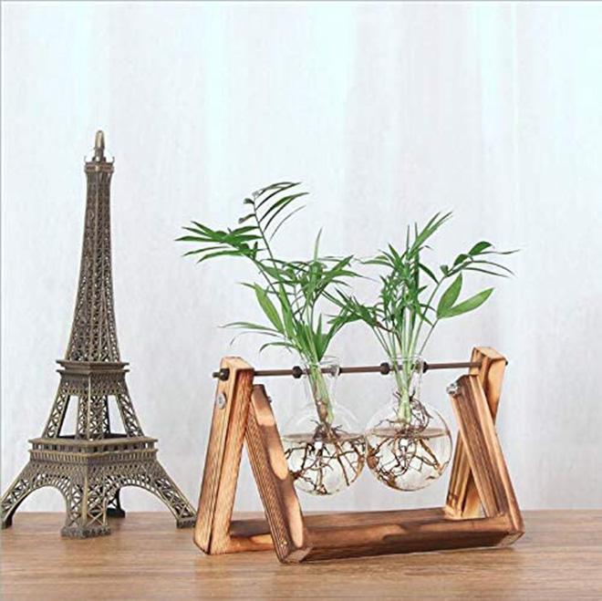 Dropshipping Glass Plant Propagation Stations With Wooden Stand Air Plants Holders Glass Vase for Indoor Plants