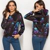 Women Jellyfish Printed Drop Shoulder Hooded Sweatshirt Long Sleeved Sweatshirt