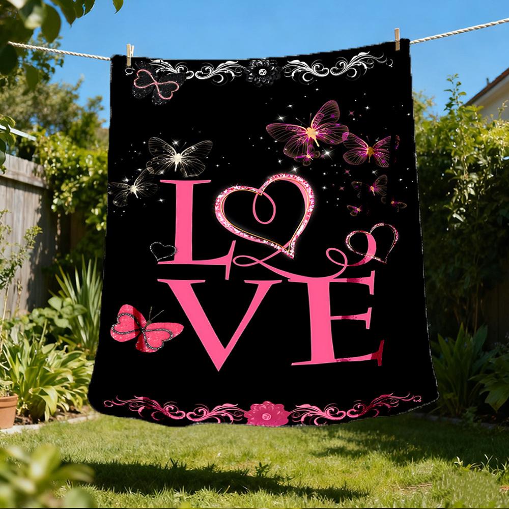 1 Stück Schmetterling Liebe Outdoor Flanell Decke Weich Ganzjahres Polyester Überwurf , Perfekt für Picknicks & Reisen , Picknick Zubehör