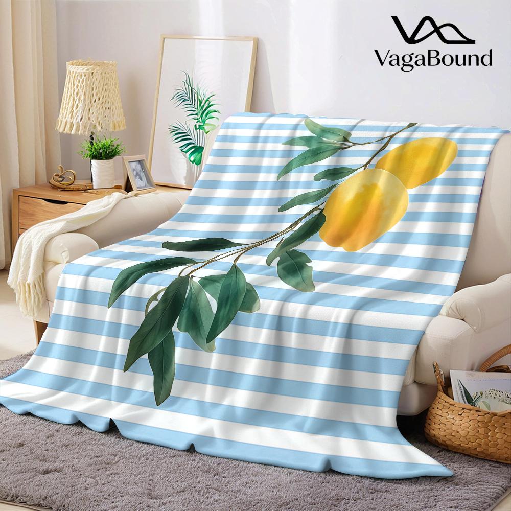 Jmg Household Supplies Unisex Blue Lemon Branch With Stripes Flannel Blanket Warm Soft Halloween Christmas Couch Warm Cozy Decorative Decor For All Season