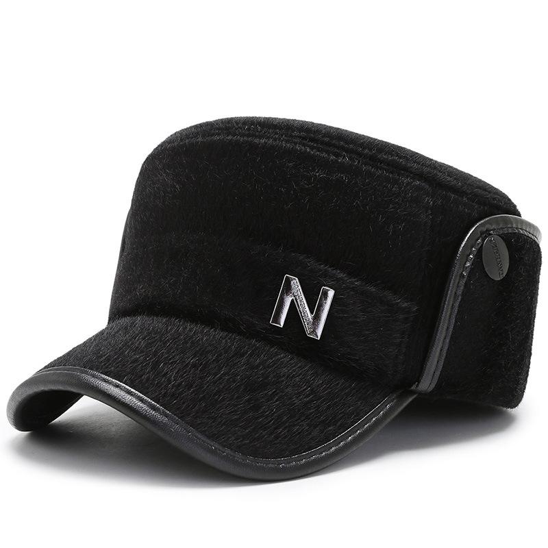 

Осенне-зимние военные кепки для отца среднего и пожилого возраста, толстая кепка для защиты ушей старика, теплая кепка с плоским верхом чёрный