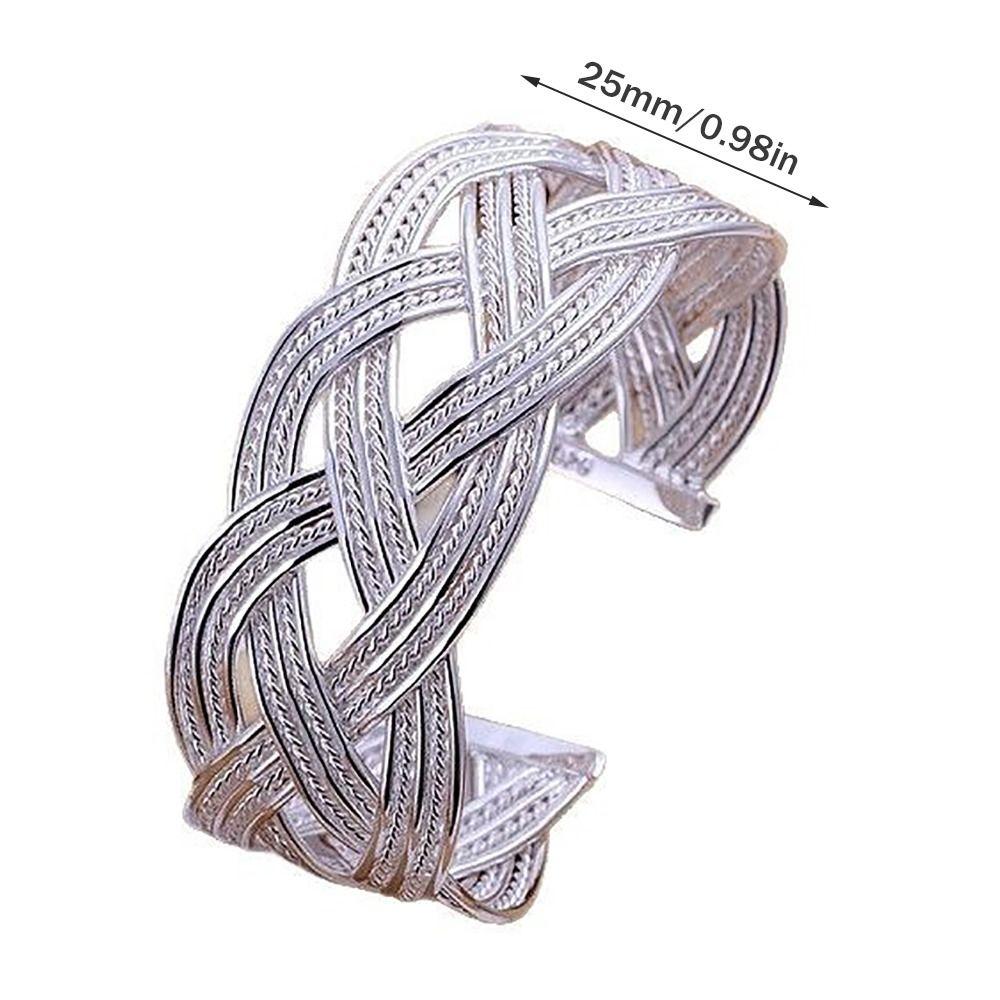 Resizable Wide Open Bangle Silver Woven Bracelet Unique Hollow Charm Bracelet  Gift
