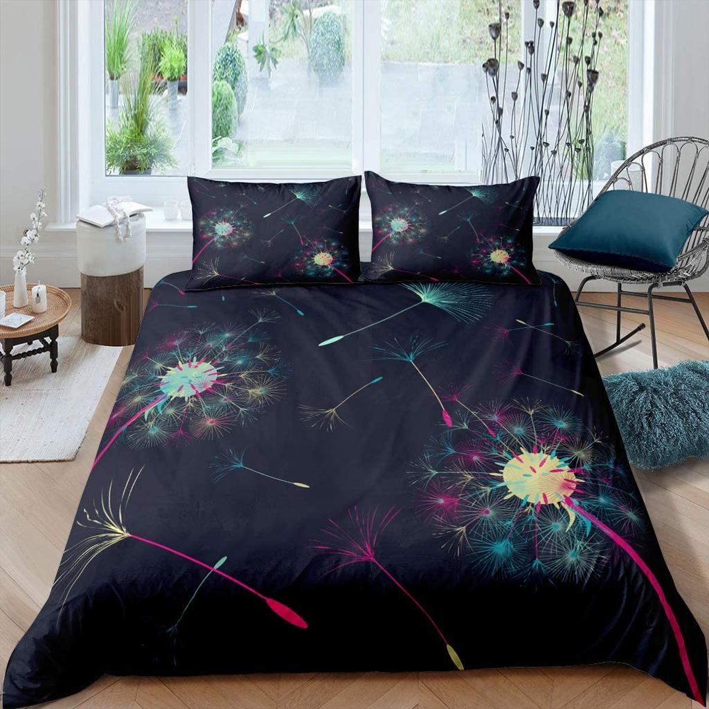 Dandelion Duvet Cover Set White Flower Pattern Polyester Comforter Cover King Queen Full Size For Kids Boys Girls Bedding Set