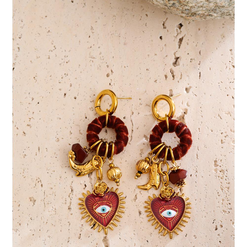 Eetit Vintage Autumn Winter Handmade Charming Jewelry Golden Stainless Steel 2025 Heart Eye Drop Dangle Earrings for Women Gift