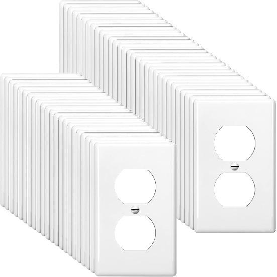 Hoteam 50 Pcs Duplex Wall Plates Kit Electrical Outlet Cover 4.50 x 2.76 Inch Home Standard Size 2 Gang Receptacle Covers Polycarbonate Thermoplastic
