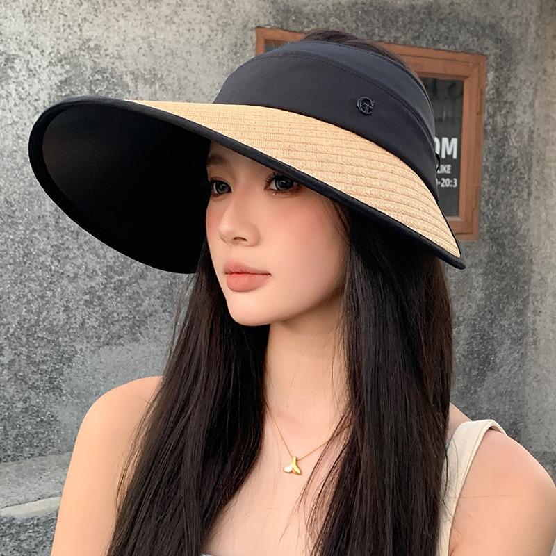 Sunscreen Hat Women's Summer Outdoor Versatile Face Small Empty Top Sun Hat Enlarged Brim Simple Letter Sun Hat