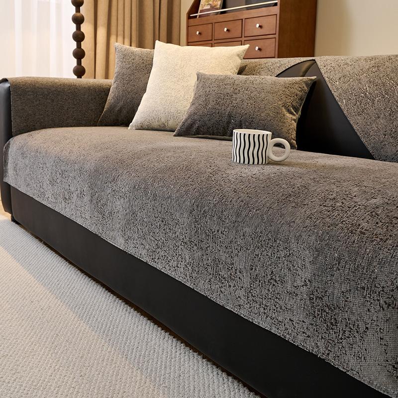 One Piece Sofa Cover Fabric Straight Row Anti Slip Fixed Sofa Cushion Cover Soft and Simple Solid Color Suitable for All Seasons