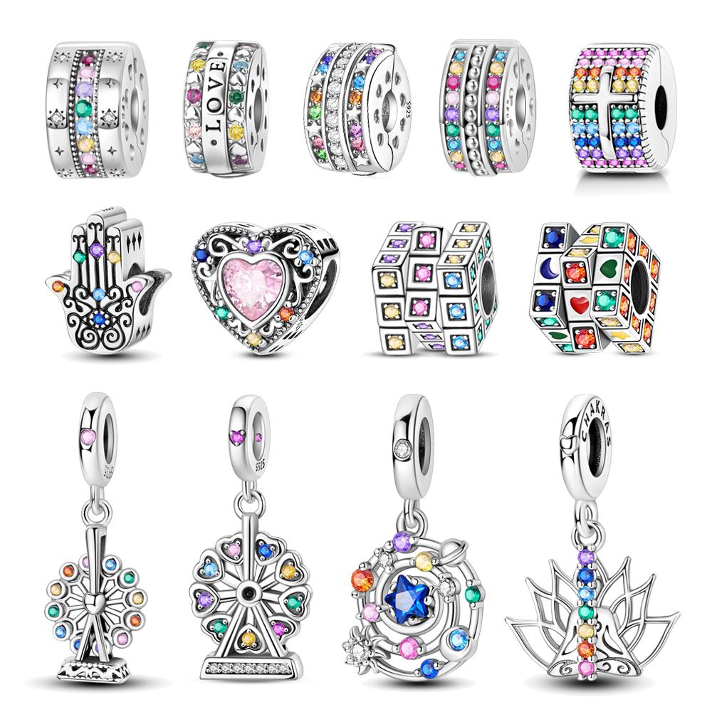 Colorful Copper Colorful Gem Clip Ferris Wheel Tree Of Life Lotus Charm Suitable For Do-It-Yourself Fashion Bracelet Necklace Birthday