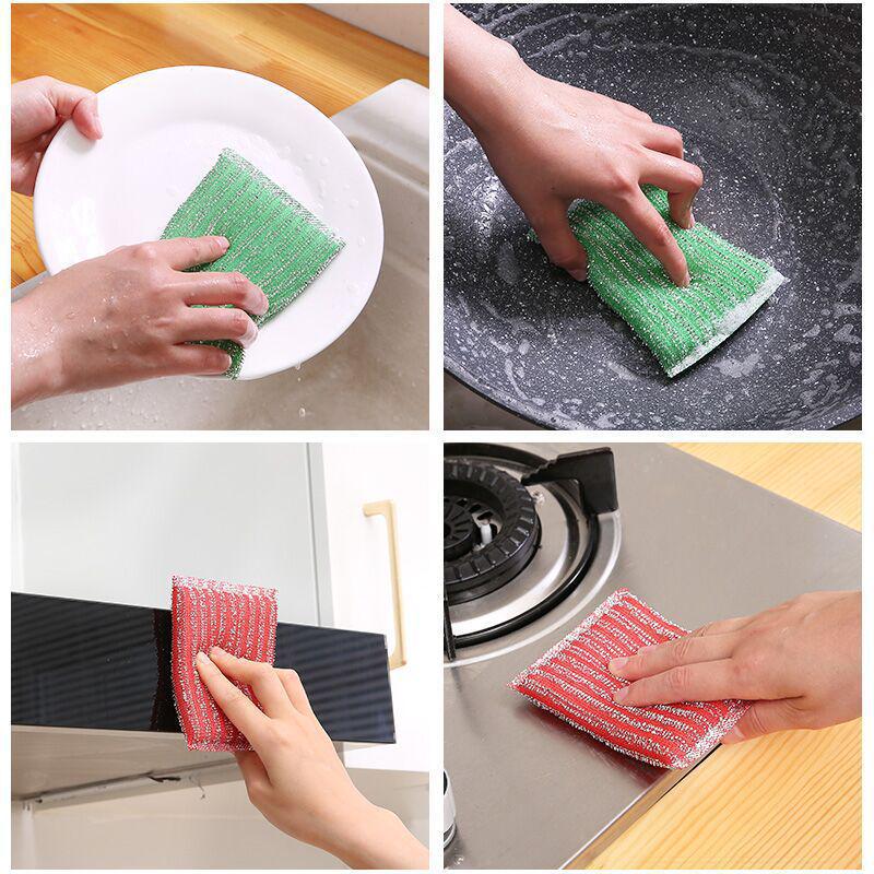 Fine Stripe Dishwashing Brush & Scouring Pad Set for Kitchen Cleaning