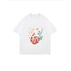 White Oversized T Shirt With Rose And Abstract Design For Casual Wear