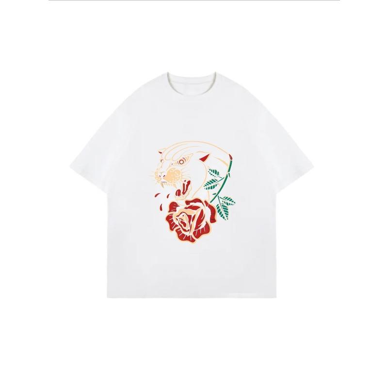 White Oversized T Shirt With Rose And Abstract Design For Casual Wear