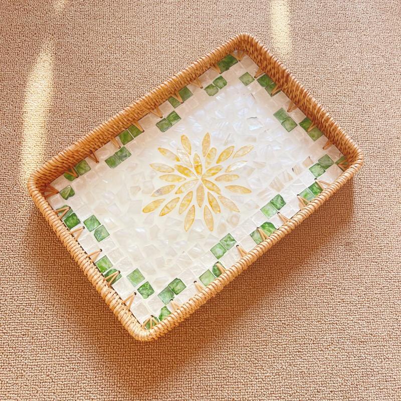 Rattan Woven Square Shell Serving Tray