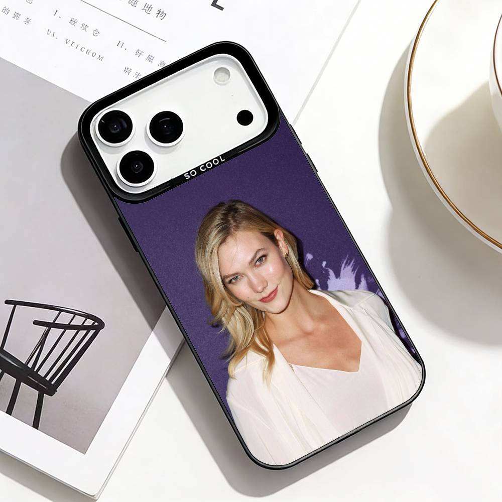 

Effortless Chic Look Karlie Kloss Phone Case For iPhone17,16,15,14,13,12,Pro Max Black Colored Silver Plated Inside Cover iPhone11PROMAX