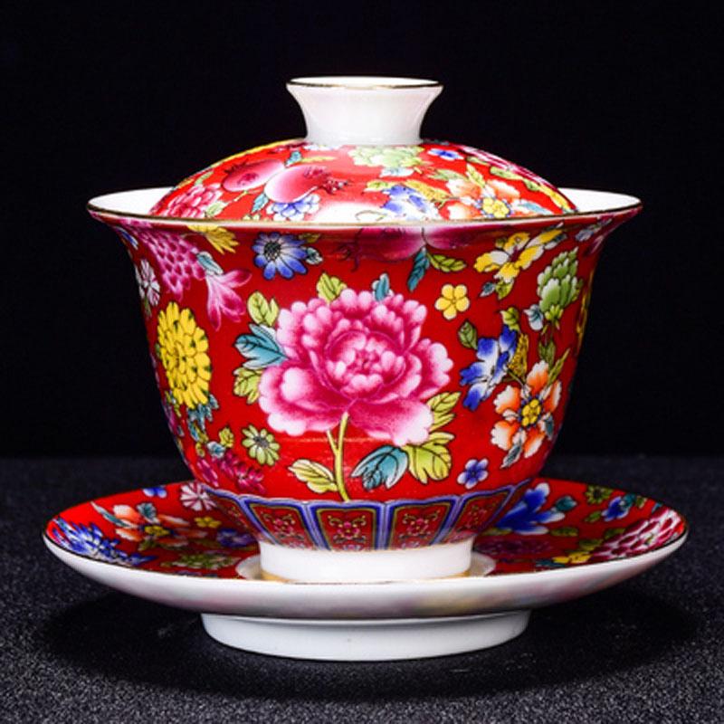 Large Ceramic Teapot Set with Hand Painted Flowers Home Tea Brewing Kungfu Tea Kit with Handle