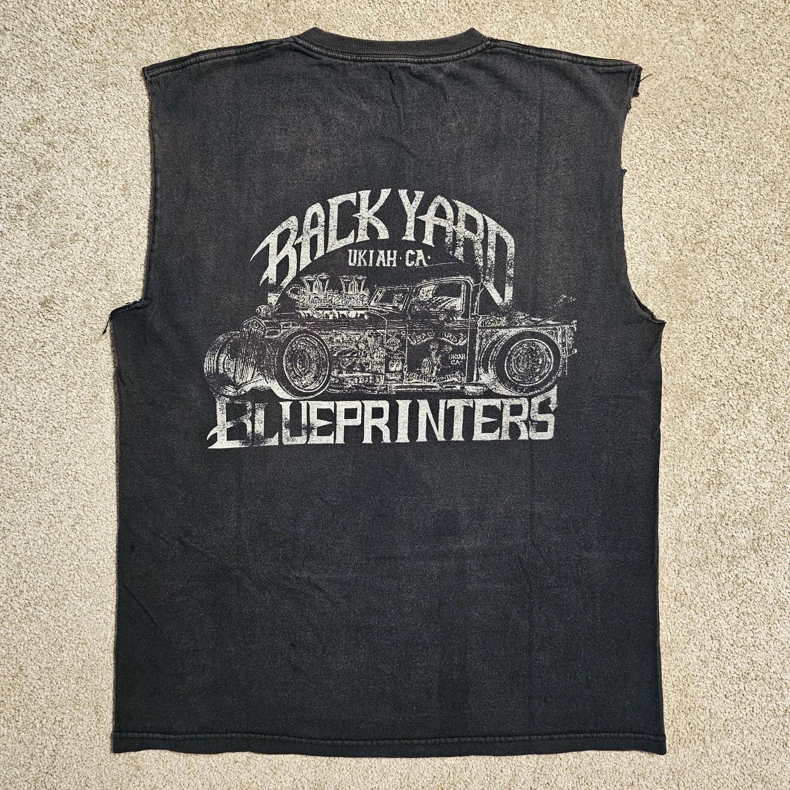 

Vintage 90s Backyard Blueprinters Cutoff T-shirt Mens M HotRod Grunge Faded Punk S