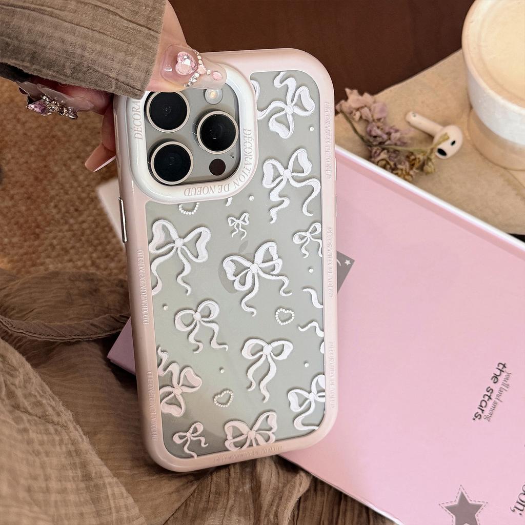 Princess Style for IPhone16 for Apple 15 Phone Case 14ProMax Pearl Bow 17 Acrylic Anti-fall