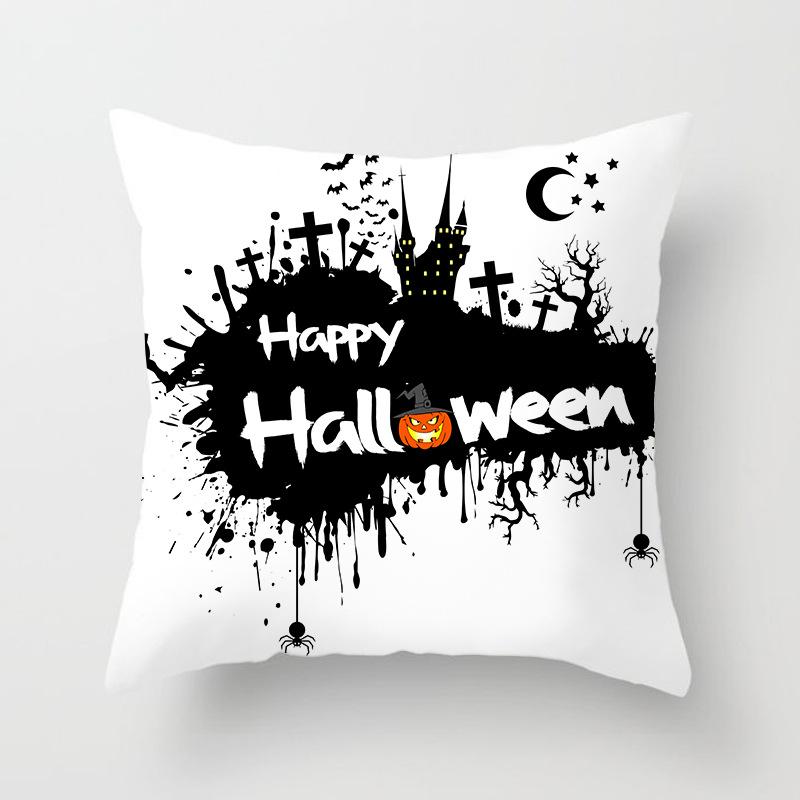 New Halloween Black and White Skull Pumpkin Printed Peach Leather Velvet Pillowcase Sofa Office Cushion Cover