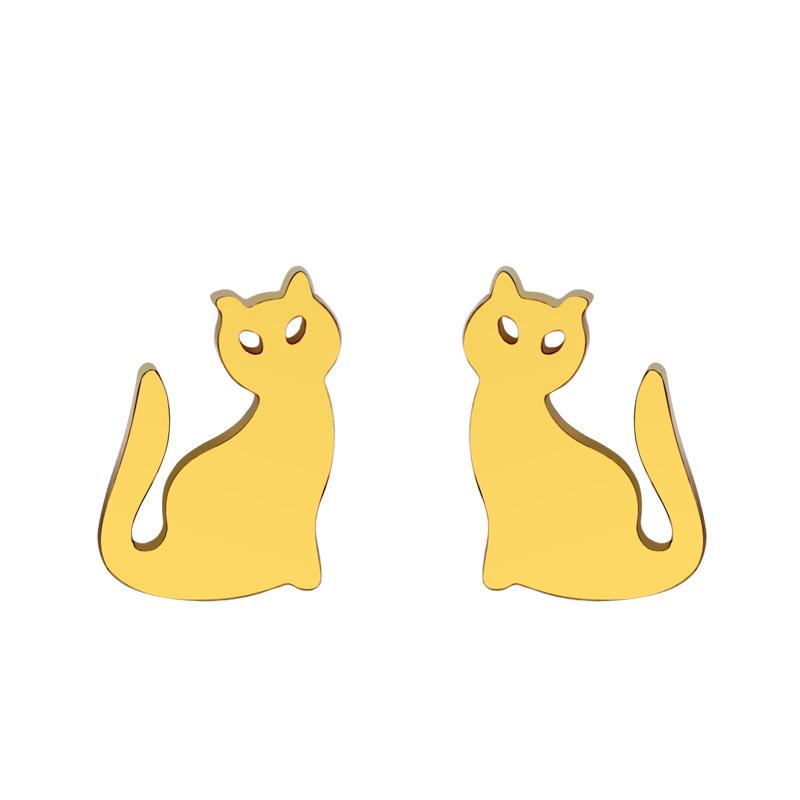 1 Pair Cute Cat Stainless Steel Stud Earrings for Mens Womens Punk Students Gifts Trend Fashion Small Ear Studs Jewelry
