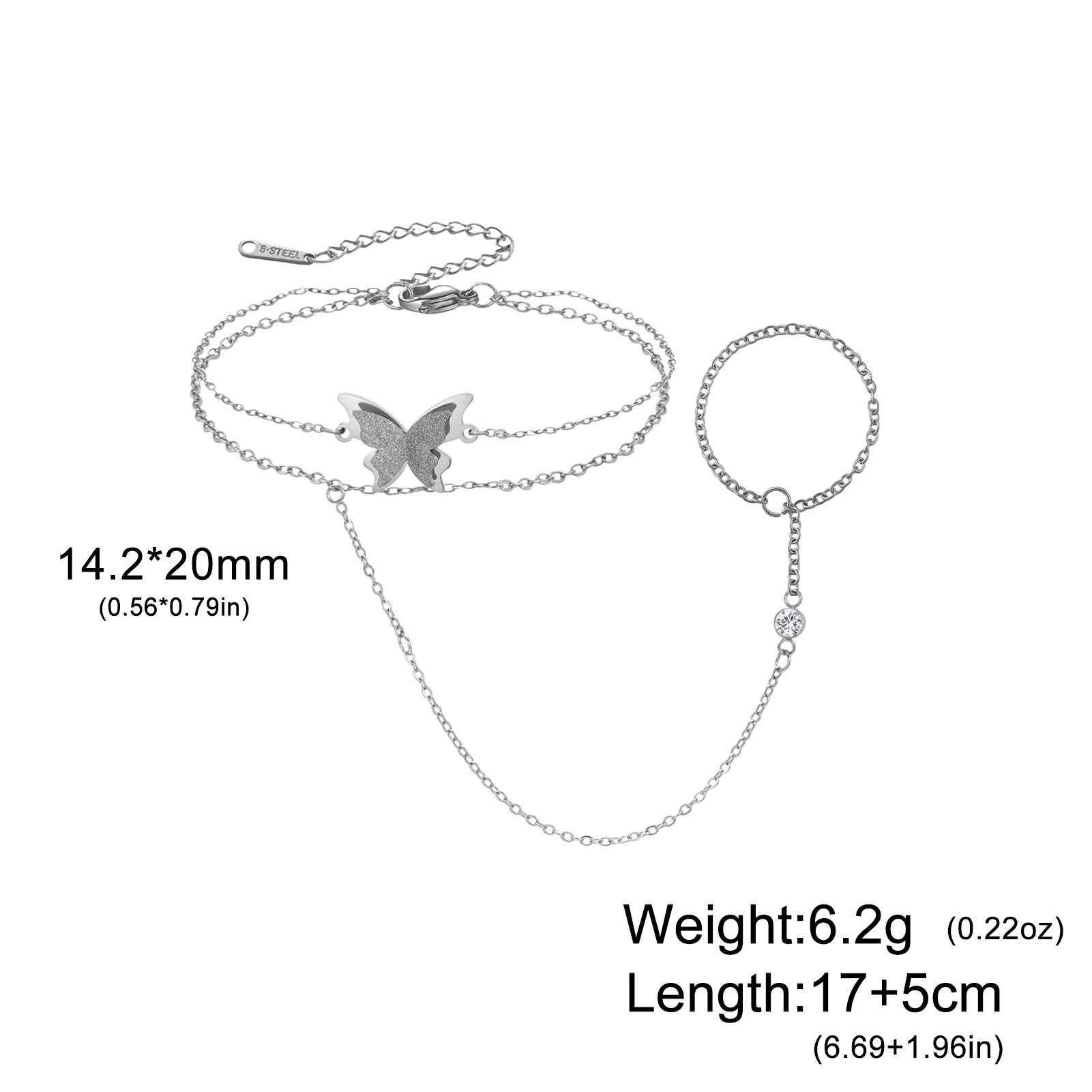 

Teamer Butterfly Clear Zircon Finger Chain Bracelet Stainless Steel Romantic Vintage Wedding Jewelry Lucky Gift Wholesale New 17-22 cm