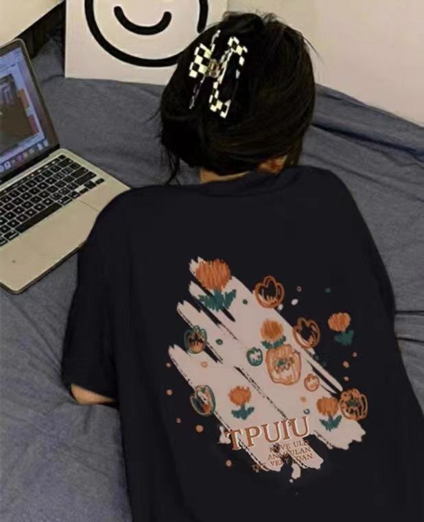 

Черная футболка с коротким рукавом женская лето 2025 новая хлопковая оверсайз с полурукавом американский ретро abg hottie топ M чёрный