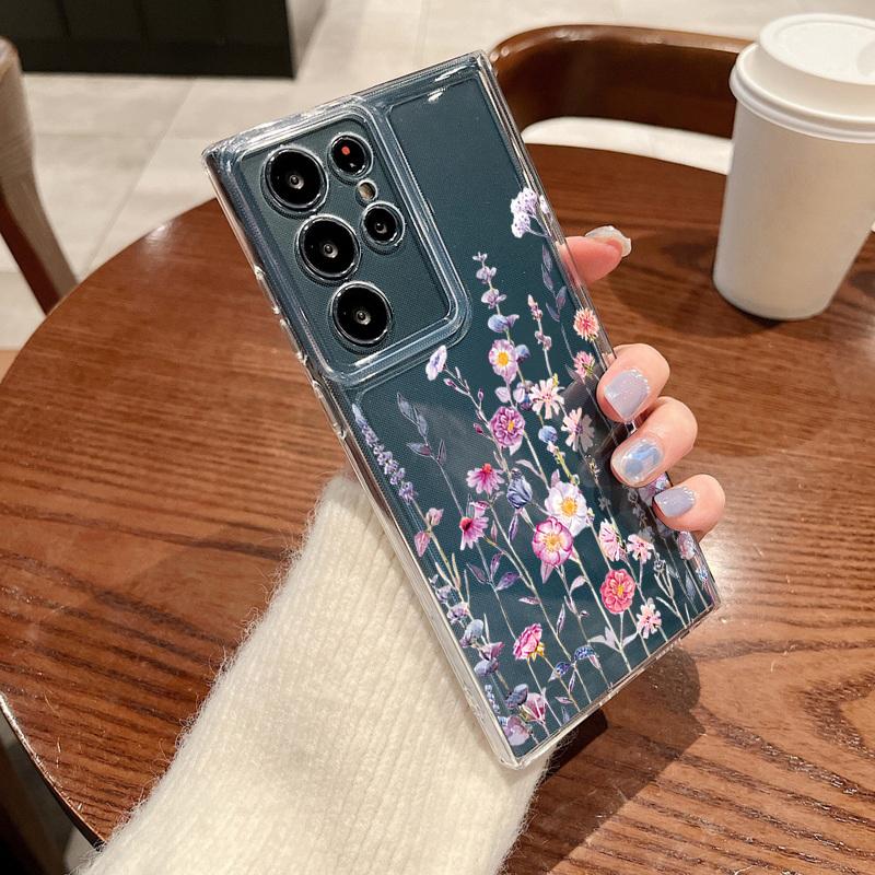 Flower Pattern Phone Case For Samsung Galaxy S26 S25 S24 S23 Ultra S22 Plus S24 S21 FE S25Edge Transparent Shockproof Soft Cover