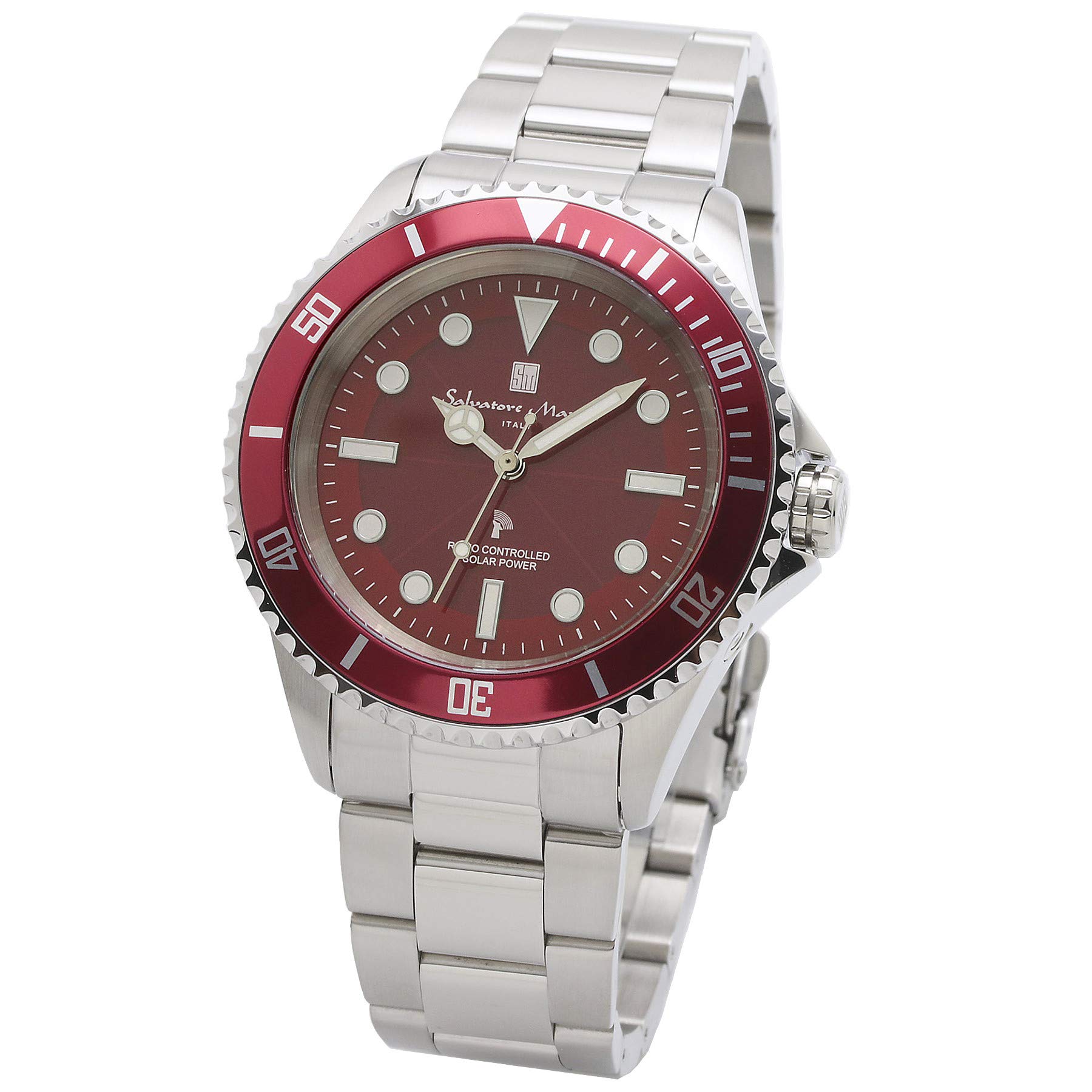 

Salvatore Marra Men s Watch, Radio-Controlled Solar, Business Style, Popular Brand, Waterproof, Red, with Cross, SSRD