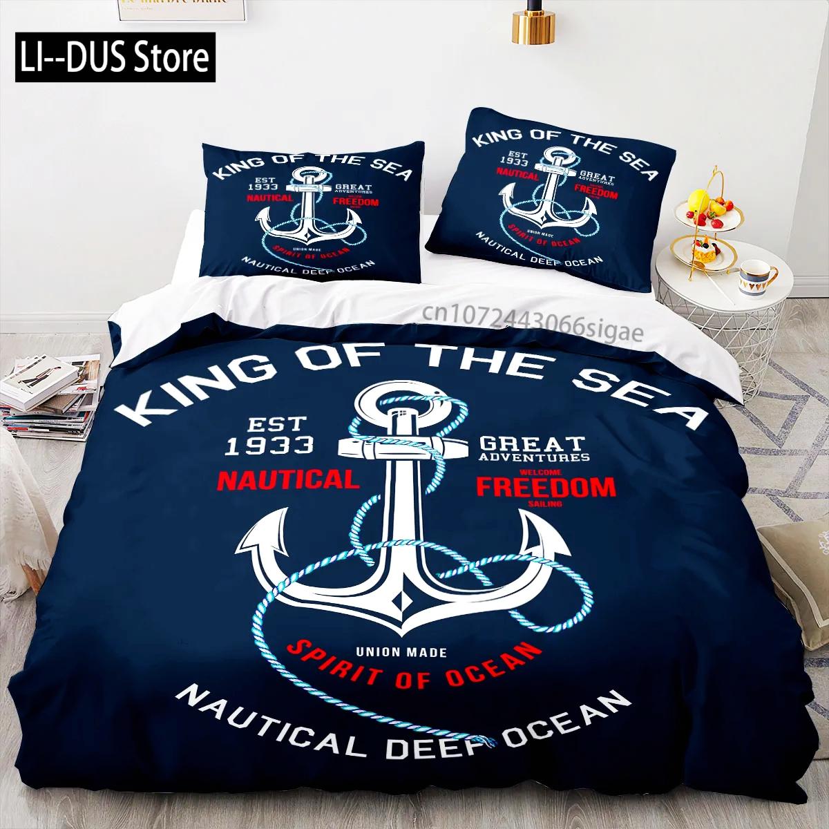 

Anchor Marine Bedding Set Ocean Sea 3d Duvet Cover Sets Comforter Set Bedding Twin Queen King Single Size Blue Ship Vessel Kids EU Single(135*200cm)3pcs