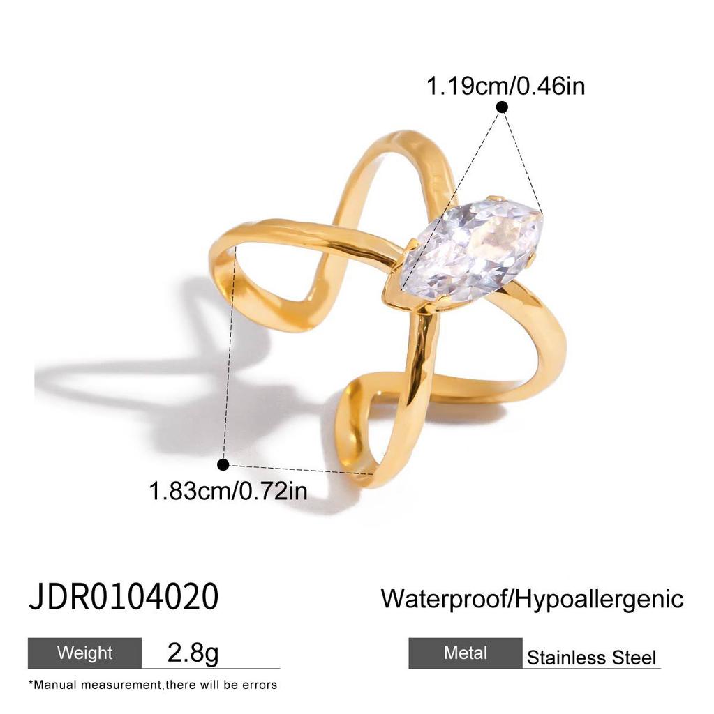 18K Gold Plate Stainless Steel Rings Modern Minimalist Lines Double-layer Hollow Geometric Zircon Open Ring