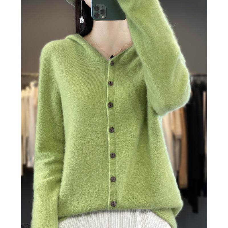 Australian Merino Wool Women's Seamless Hooded Cardigan Sweater