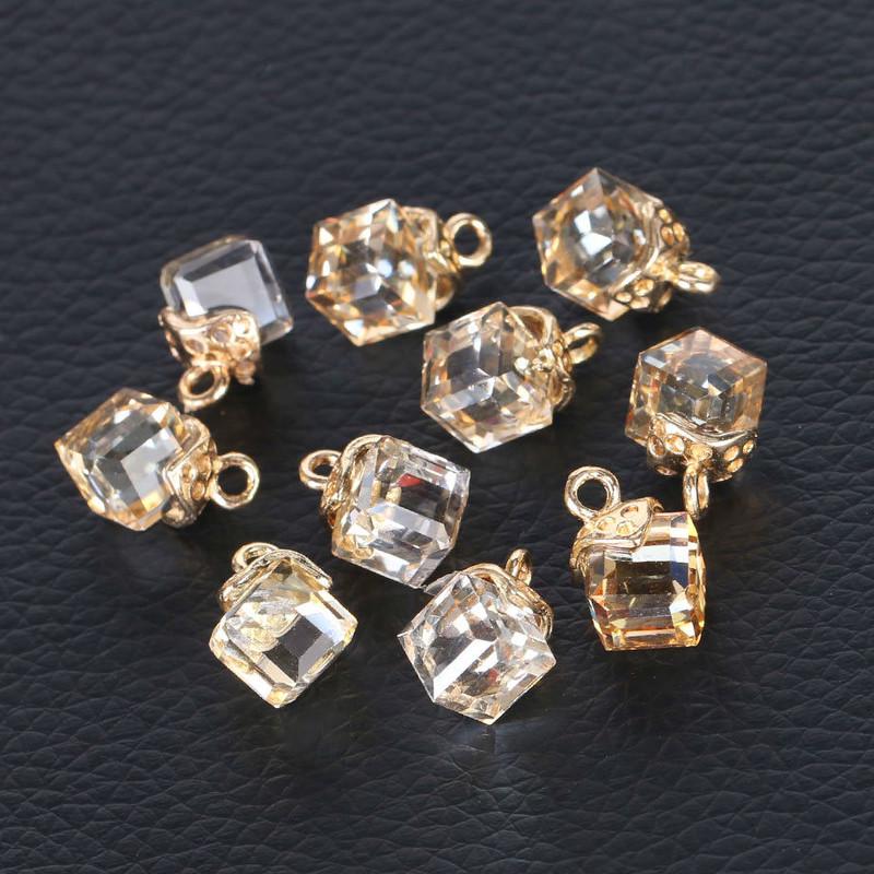 10pcs Cube Glass Loose Beads Square Shape 2mm Hole Crystal Beads for Jewelry Making Beadwork DIY