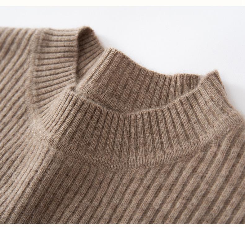 Women's Cashmere Ribbed Midi Dress - Autumn/Winter Solid Color, Slimming Over-Knee Wool Sweater.