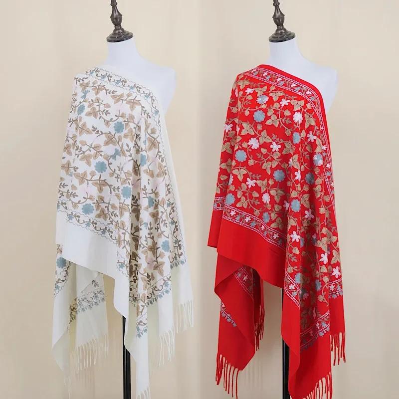 Embroidery Scarf Shawl Imitation Cashmere Woman  Designer Hand Embroidery Cape Thickening Keep Warm Winter Wrap