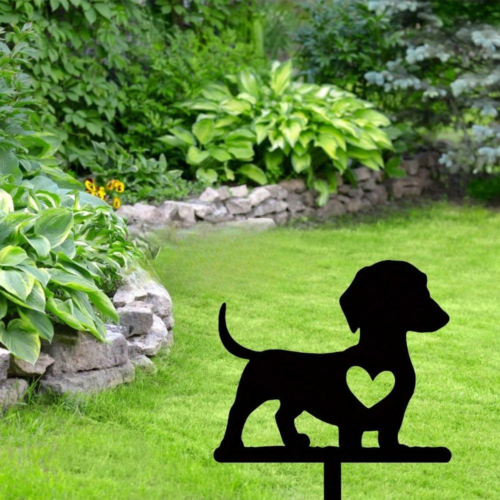 2 Pcs Dog Shadow Garden Sign - Metal Iron Yard Art, Outdoor Pet Memorial Decor