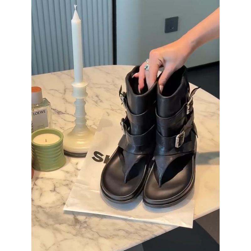 

Cowhide version leather toe cool boots women s platform flip-flops women s shoes summer wear fashion retro Roman sandals women s models 35