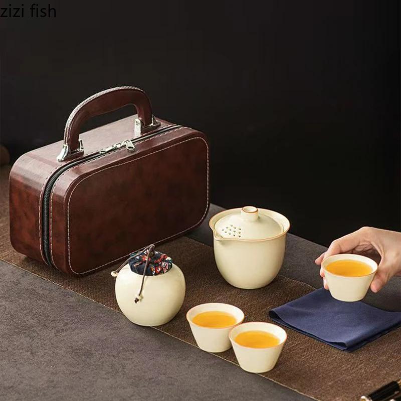 Travel Ceramic Tea Set Teas Infuser Portable Kung Fu Tea Set Filter Pot Kettle Teapot Teacup Teas Brewing Utensils Teaware Sets