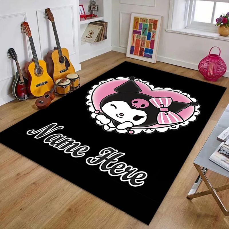Custom Kuromi Mat Personalized Name, Polyester Washable Indoor Entryway Rug, Gift for Christmas, Easter, Thanksgiving Day