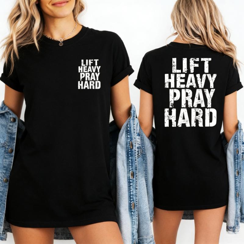 Lift Heavy Pray Hard Christian Gym Shirt Faith Fitness Tee Graphic T Shirts Women Clothes Gothic Y2k Top Women Clothing Tops