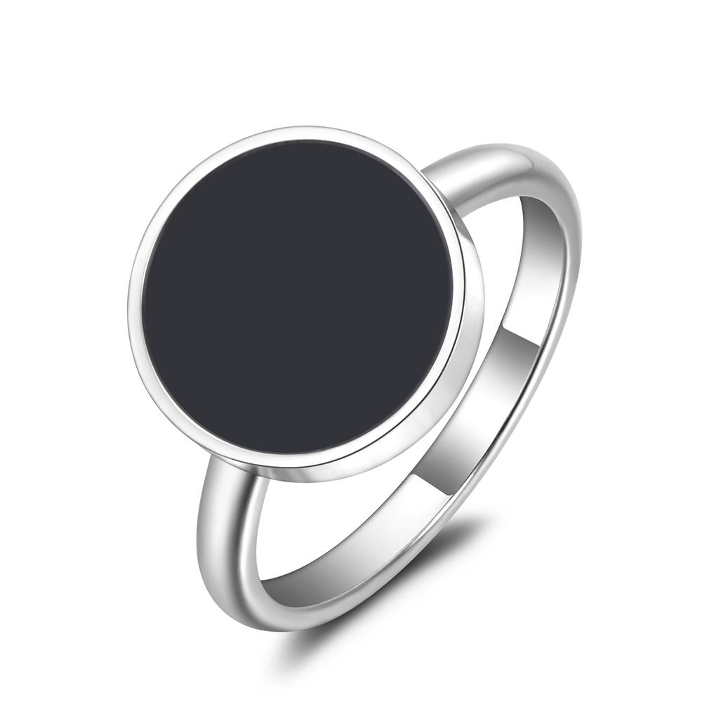 JeeMango Trendy OL Style Anniversary Ring For Women Girls 10/12mm Black Acrylic Stone 316L Stainless Steel Rings Jewlery R19048