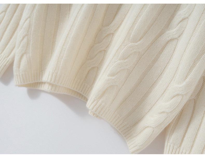 2026 Autumn/Winter Women's Thick Cashmere Round Neck Cable Knit Sweater - Loose, Cozy Style