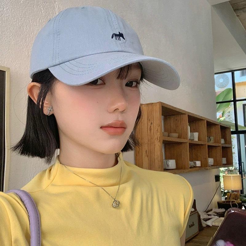 Cute Fox Embroidered Blue Baseball Hat Women In 2025 Korean Edition Head Circumference Show Face Small Duck Tongue