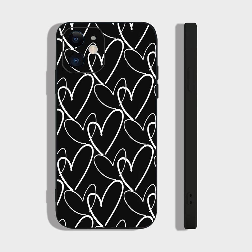 

Full Screen Love Phone Case For IPhone 17 Air 16 15 14 13 Pro Max 11 12 Black Silicone Cover IPHONE 15PROMAX