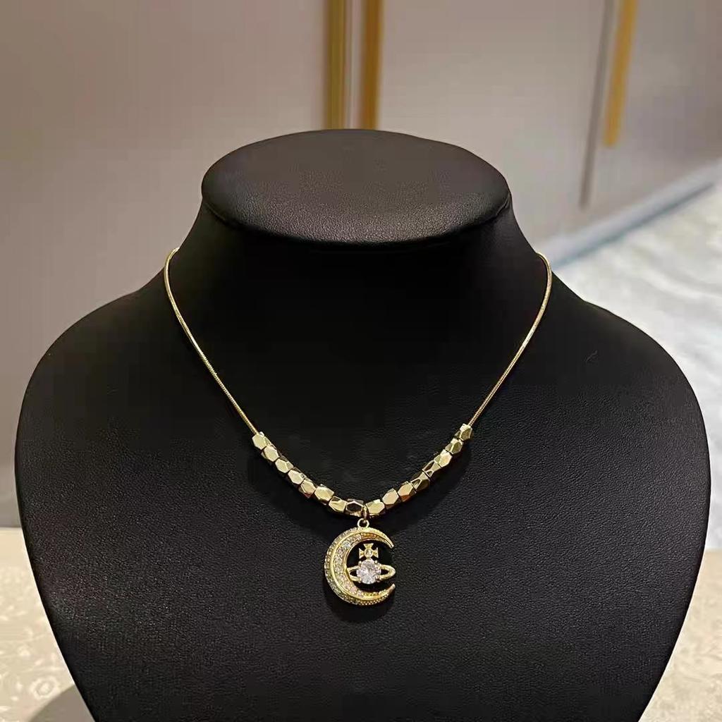 Titanium Steel Moon Planet Necklace Female Premium Design Personalized Versatile Zircon Pendant Necklace