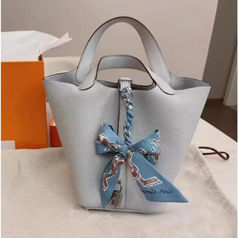 Vegetable Basket Handbag All Handmade Leather First Layer Cowhide Premium Versatile Bucket Bag Women's Bag