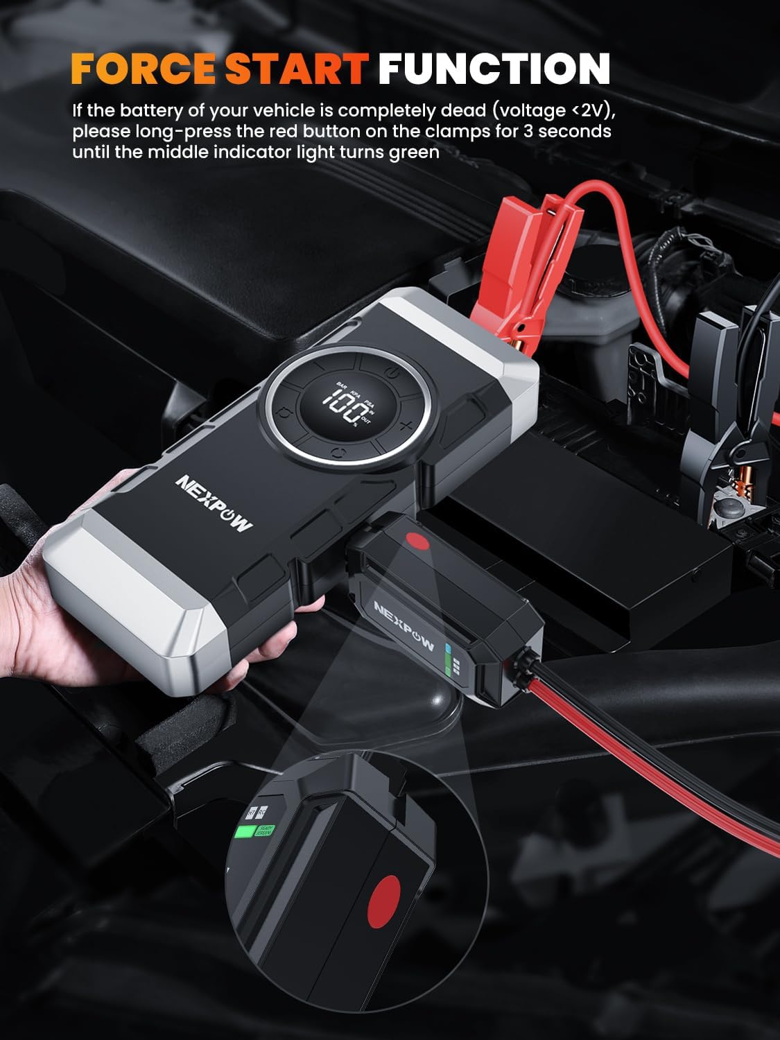 

Car Battery Jump Starter with Air Compressor, 3000A Peak, 12V 150PSI, Quick Charge PD18W, Force Start United States