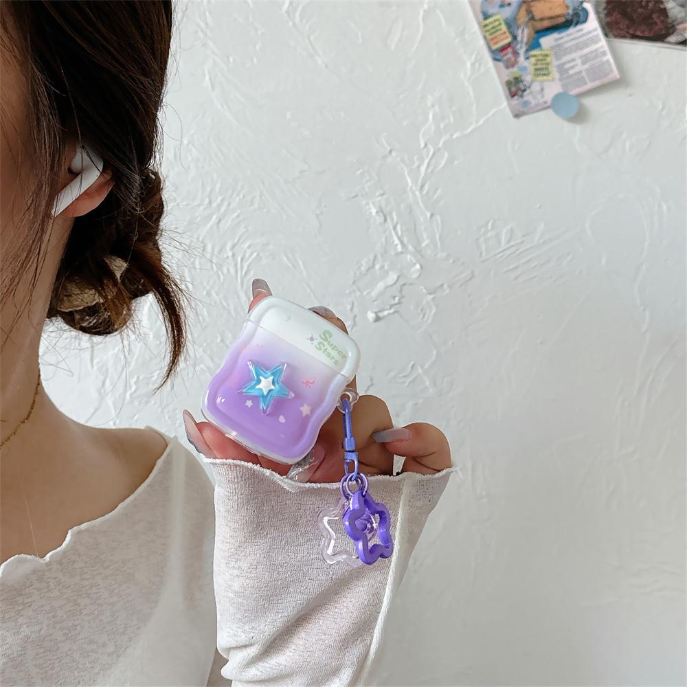 

For Apple AirPods with Wireless Charging Case (2019)/AirPods with Charging Case (2019)/(2016) Star Design TPU Case with Pendant